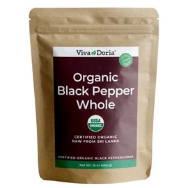 Viva Doria Organic Ceylon Whole Black Pepper, Black Peppercorns, 16 oz (1 lb) For Grinder Refills