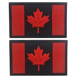 X.Sem Black & Red Canada Flag Patch - 2 Pack Tactical Patches Embroidery Military Emblem