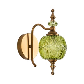 TLOLGT Vintage Bathroom Wall Sconces,Green 1-Light Wall Light Fixtures with Crystal Glass Shade for Bedroom Living Room Kitchen Hallway