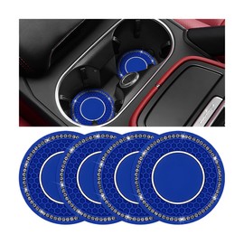 FALVFUN Bling Car Cup Holder Coaster, 2.75 Inch Crystal Rhinestone No Slip Anti Dust Vehicle Water Bottle Mat, Waterproof Auto Interior Drinking Pad Accessories, Universal Fit (Blue/White)