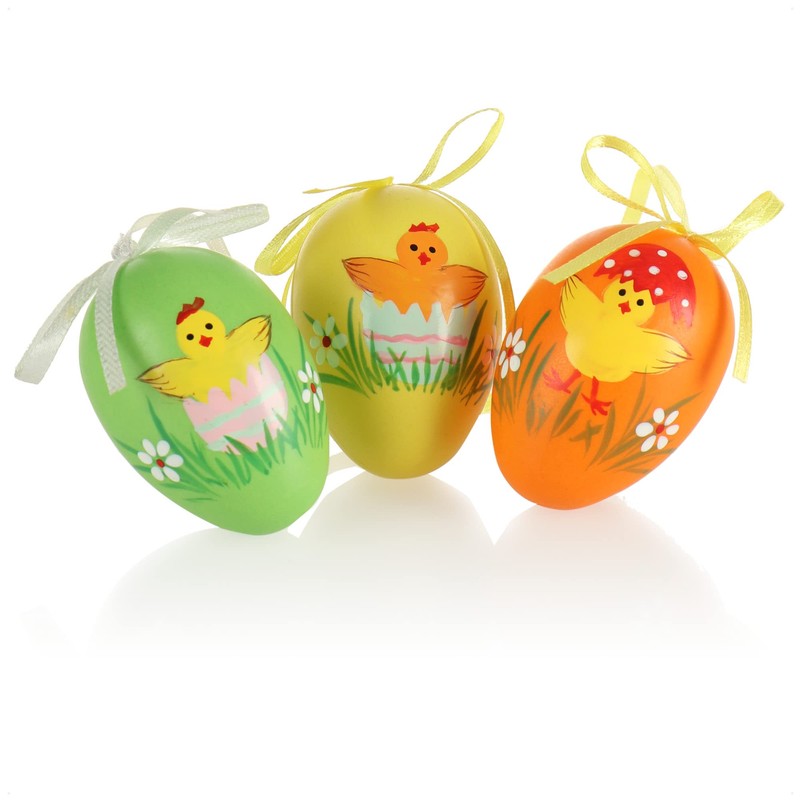 com-four® Easter Eggs in Bright Colours and Designs with Ribbon