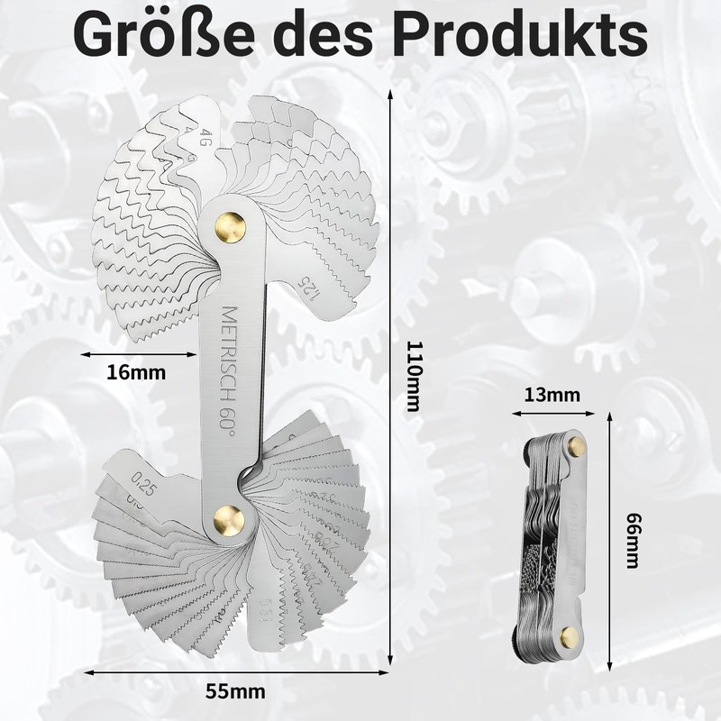 52 Sheets Stainless Steel Thread Gauge Set, Metric 60° and