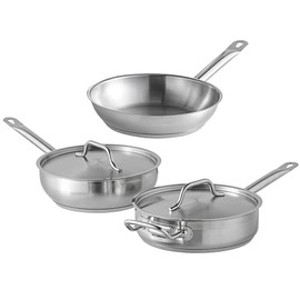 Stainless Steel Cookware Set With 3 Qt. Saucier, 3 Qt. Saute, And 9.5" Frying Pan, Stainless Pots And Pans For Kitchen Clad (5 Piece)