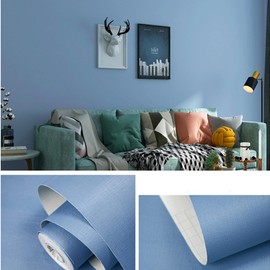MyFun 11 Yards Solid Color Light Blue Wallpaper, Peel and Stick Contact Paper, Thickened Textured Waterproof Removable, Colored Wall Paper Self-Adhesive for Bedroom Office Furniture 17.7 x 393.7 Inch