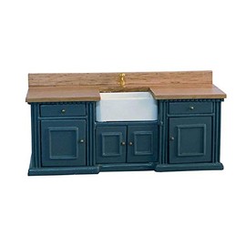Dollhouse Blue & Pine Smallbone Sink Unit with Belfast Sink Kitchen Furniture