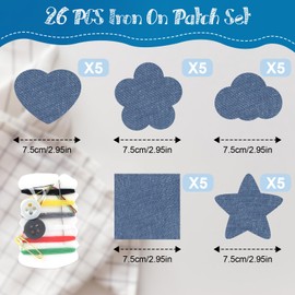 Pack of 25 Iron-On Patches, Jean Patches for Iron-on, Iron-On Patches with Various Patterns and Sewing Accessories, Jeans Patches for Iron-On Interior for Jackets Pockets Hole Repair Decoration