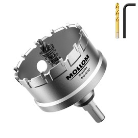 Mollom (65mm | 2-9/16'') Heavy Duty Carbide Hole Saw with 2 Pilot Drill Bits, Hole Cutter cuts Stainless Steel, mild Steel, Iron, Copper, Brass, Plastic