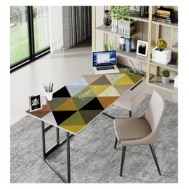 EGT Geometry Waterproof Leather Tablecloth, Table Protector for Study Computer Desk, Home Office Writing Small Desk (40 L x 19 W, Mocha Multicolor Triangle)