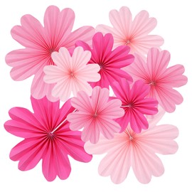 9Pcs Pink Hanging Paper Fan Set Party Decoration Supplies Paper Fan Flowers Decorations for Wall Wedding Birthday Party Supply (Pink)