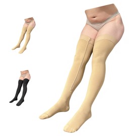 Ziperior Closed Toe Thigh High 15-20 mmHg Compression Wide Leg Inside Zipper (Large-X-Large, Nude)