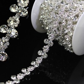 PEARLY JUN 1 Yard Rhinestone Trim Chain Sliver Applique Stringing Ribbon DIY Jewelry Wedding Party Bracelets Craft Bridal Bouquets Embellishment Accessories