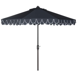 Safavieh PAT8006A Outdoor Collection Elegant Valance Auto Tilt Umbrella, 9', Navy/White