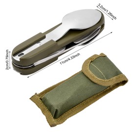 Wisebom Pack of 2 Stainless Steel Camping Cutlery, 8-in-1 Stainless Steel Folding Cutlery Portable Travel Cutlery for Hiking Picnic Travel (Green)