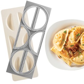 CucinaPro Pierogi Maker w Tray and Press- Makes 6 Pierogis, Dumplings, Potstickers or Pastry at Once- Stainless Steel, Durable Construction, Portable Set & Easy to Use - Homemade Cooking Activity Gift