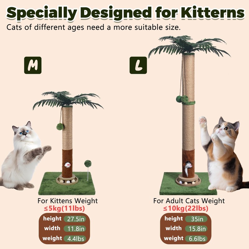 Fantasreen Cat Scratching Post 35'' Tall with Toy Mouse for