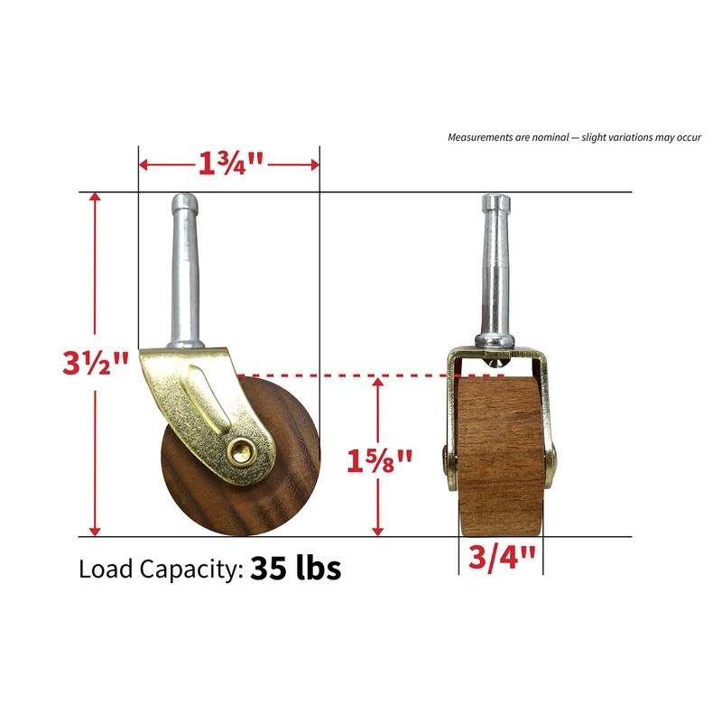 Shepherd Hardware 9051 1-5/8-Inch Designer Stem Casters, Wood Wheel, 5/16-Inch