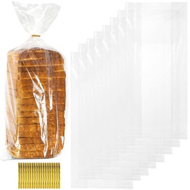 Nicunom 300 Pack Bread Bags with Ties, Reusable Plastic Bread Bags Clear Bread Loaf Storage Bags for Home Bakery Bread, Bread Wrappers Packaging, 18x4x8 Inches