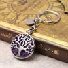 JSDDE Natural Amethyst Crystal Keyring Silver Life Tree Healing Crystals