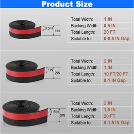 ToLanbbt Weather Stripping Silicone Door Seal Strip 2 in x 20 ft Door Draft Stopper Self Adhesive Door Draft Tape, Side & Bottom Gaps Insulation Strip for Glass Shower Door Sliding Door Window, Black