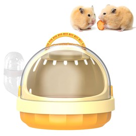 DXQCHDUO Portable Hamster Cage with Water Bottle, Guinea Pig Carrier Bag, Small Pet Carrier Hamster Travel Bag, Handle, Plastic Handheld Cage (Yellow)