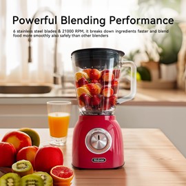 MoJone Powerful Kitchen blender, Ice Crusher Mixer, 1.5LG 50oz Glass Jar, 6 pieces 304 stainless steel blades,21000RPM high speed,ABS Body safely blending with longer lifespan, more color options