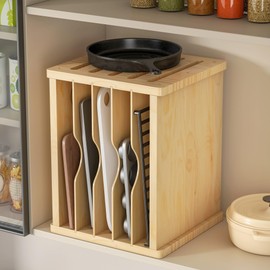 tonchean Wooden Cabinet Tray Dividers 6 Tier Baking Cookie Sheet Organizer Kitchen Vertical Tray Divider Organizer for Pots, Cutting Board, Pans, Kitchen Organizers and Storage