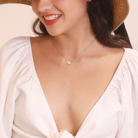 FOCALOOK Women's Necklace Stainless Steel / 18 Carat Gold-Plated Initial Pendant Necklace Mini Heart Clavicle Chain Fashion Jewellery Accessory for Girls Great Gift, Stainless Steel, No Gemstone