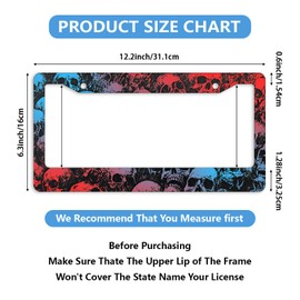 2Pcs Gradient Skull License Plate Frame Dark Horror Neon Car Front License Plate Personalise License Plate Frames Stainless Steel Metal Car Plates Tag Funny Decor Men Women 12.2 X 6.3 Inch