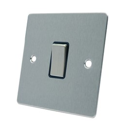 AET FSC1GSWIBS Satin Chrome Flat Black Insert Metal Rocker Switch-10 Amp Single 1-Gang 2 Way Light Switch, 240 V