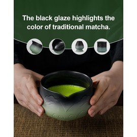 ZENS Matcha Whisk Set, 7pcs Matcha Kit Set with Ceramic Bowl and Matcha Cup, Bamboo Whisk & (Chasen Holder) Sifter, Scoop -Tea Towel, Japanese Chawan for Matcha-Making, Sage Green