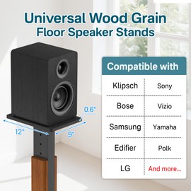 Height Adjustable Speaker Stands Pair with Most Satellite, Studio, Bookshelf Speakers - Wood Grain Floor Speaker Stands for Klipsch, Edifier, JBL Bookshelf Speaker Stands Holds 50Lbs with Cable Clips