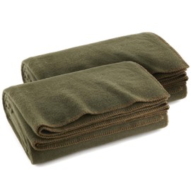 Ever Ready First Aid Olive Drab Green Warm Fire Retardant Blanket, 66" x 90" (80% Wool) – US Military Style, Heavy-Duty Survival & Emergency Blanket for Camping, Hunting, Outdoors & Home Use - 2 Pack