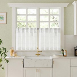 MIULEE Net Curtains, Bistro Curtain, Kitchen Curtains, Pinch Pleats with Back Loops with Hooks, Short Semi-Transparent Voile Light Filtering for Kitchen, Living Room, Set of 2, 60 x 45 cm, White