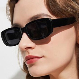 Teumire Retro Rectangle Sunglasses for Women Men Small Square Frame Sun Glasses 2 Pack (Black/Black + Leopard/Brown)