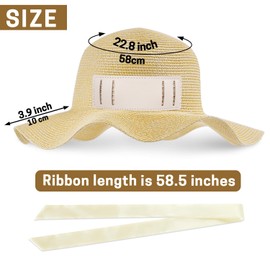 GNEGNI LIFE Floppy Straw Hat, Women Wide Brim Sun Hat Foldable Summer Beach Sun Protection UPF 50+ (Cream Yellow & Beige Ribbon)