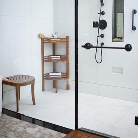 Cambridge Casual Superior Indonesian Teak Estate Shower Bench, Corner Stool/Natural Brown