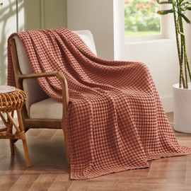 Bedsure Cooling Cotton Waffle Weave Blanket - Lightweight Breathable Blanket of Rayon Derived from Bamboo for Hot Sleepers, Luxury Throws for Bed, Couch and Sofa, Red Orange, 50x70 Inches
