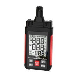 Meichoon Temperature and Humidity Meter with Display C/F Industrial Thermometer Multiple Units of Measure with Dew Point Wet Bulb Black Illuminated Display PE50