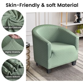 Mingfuxin Tub Chair Cover, Stretch Club Chair Slipcovers Polyester Spandex Jacquard Round Barrel Armchair Sofa Covers Slipcovers Protector for Dining Living Room(Solid-Dark Green, Polyester Spandex)