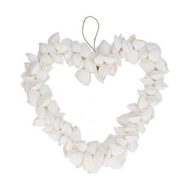 Decorative White Clam Shell Heart Wreath, Nautical Beach Theme Wall Decor