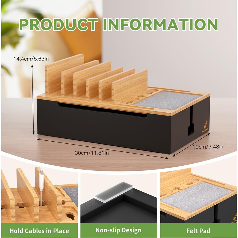 Pezin & Hulin Bamboo Charging Station for Multiple Devices, USB