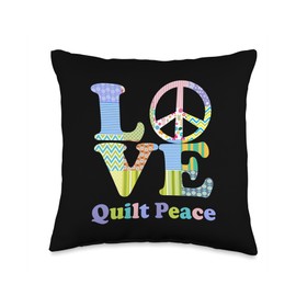 Cute Colorful Patchwork Peace Love Design Throw Pillow
