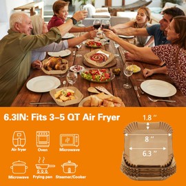 200Pcs Air Fryer Paper Liners, 6.3 Inch Square Disposable Paper Liner, Non-stick Parchment Paper for Frying Baking Roasting Microwave Oven