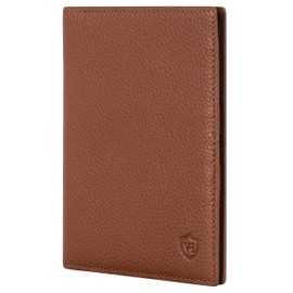 VON HEESEN Passport Holder Leather with RFID Protection for Men and Women, cognac brown, Portrait