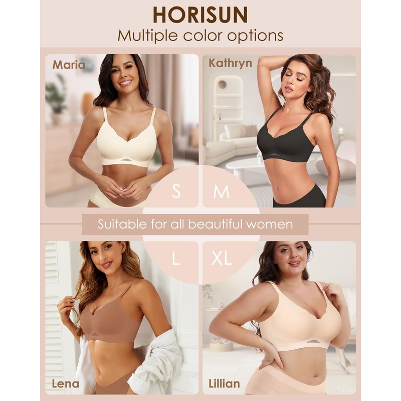 HORISUN Womens Wireless Comfort Tshirt Bra Full Coverage No Underwire