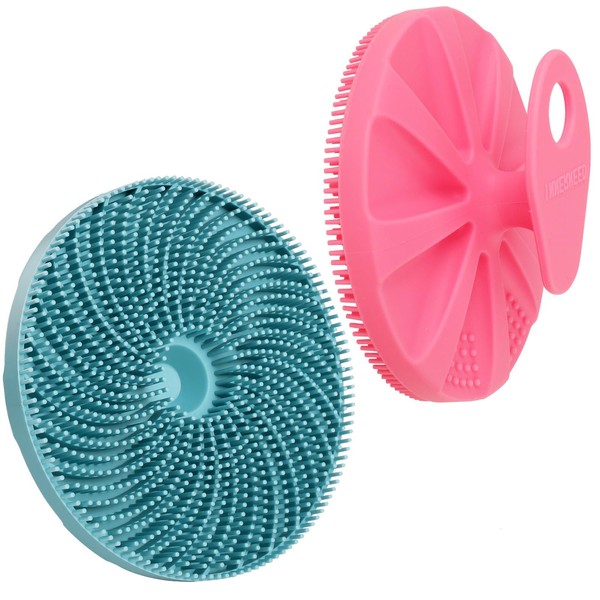 INNERNEED Food-Grade Silicone Body Scrubber Exfoliating & Massaging Shower Brush, More Hygienic Bathing Tool, for All Skin Types, Lathers Well, Longer Service Life (Dark Green+Pink)