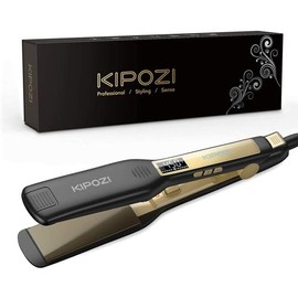 Plancha de pelo profesional de titanio con pantalla LCD digital de doble voltaje de calentamiento instantáneo rizador (negro)