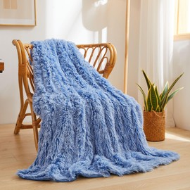 XeGe Luxury Fluffy Throw Blanket, Cobalt Blue Soft 50x60 Faux Fur Blanket Throw, Shaggy Plush Decorative Couch Blanket, Cute Furry Throw Fuzzy Blanket for Sofa Bed, Ombre Cobalt Blue