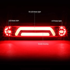 DNA MOTORING 3BL-FM87-3D-LED-SM Smoked Lens 3D LED High Mount 3rd Third Brake Light [Compatible with 1987-1993 Ford Mustang LX Hatchback with OEM Spoiler]