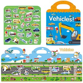 Reusable Sticker Books for Kids, 4 Sets Travel Removable Toddler Sticker Books for 2 3 4 5 Year Old Girls Boys Birthday Gifts Educational Learning Toys for Age 2-4 - Vehicle, Space, Dinosaur & Zoo Animal